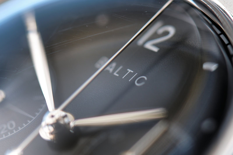 Baltic Bicompax 001 wrist watch, closeup of dial